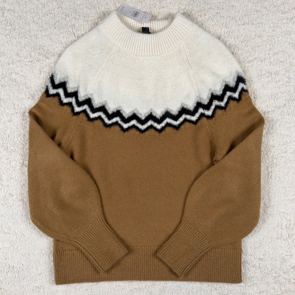 Anne Taylor | Women's Fair Isle Mock Neck Sweater | Tan/Cream | Size XS | NWT!
